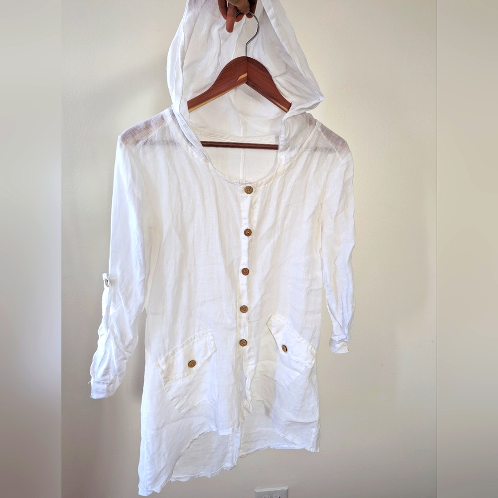 100% Linen Unique lightweight hooded blouse witchy bohemian festival